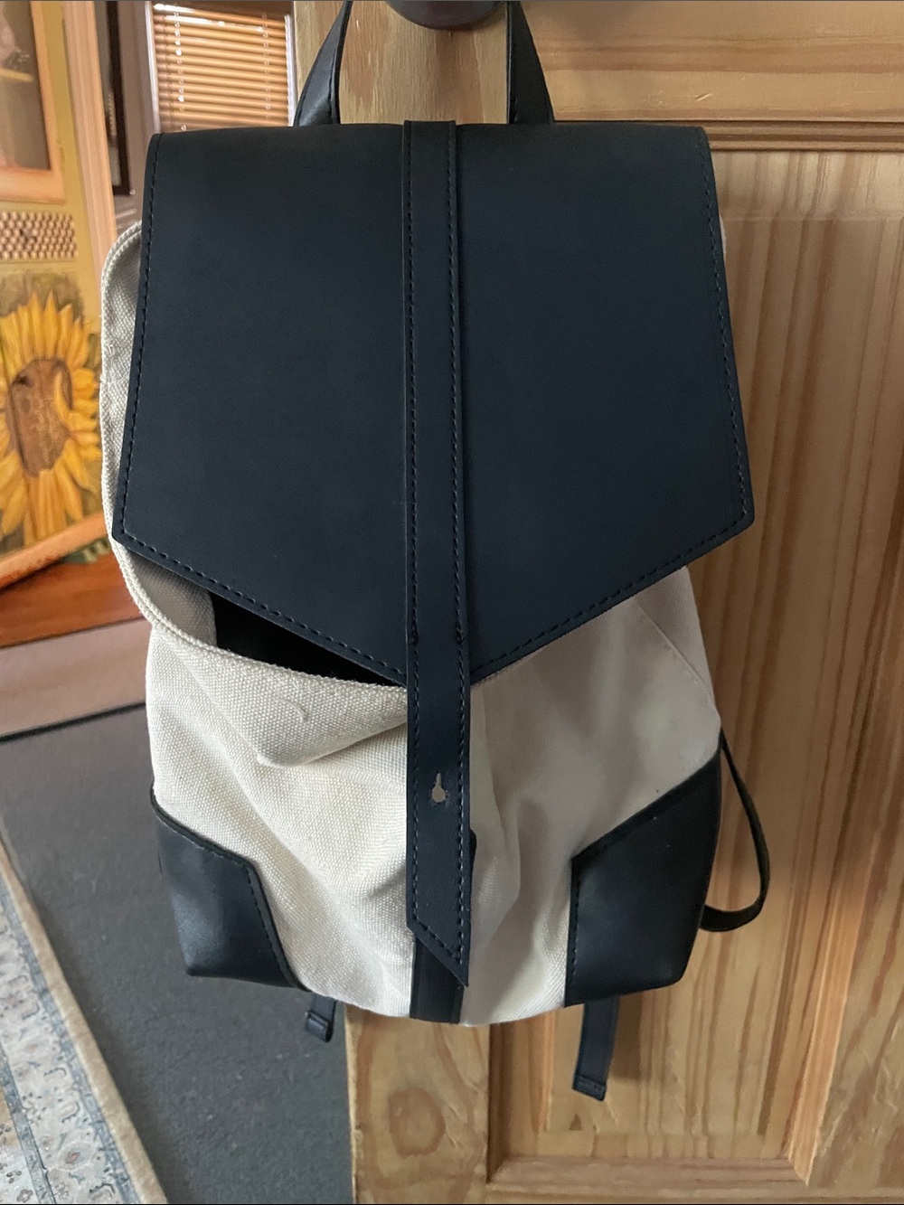 Deux Lux Cream and Black Canvas Leather Backpack